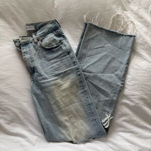 ZARA LIGHT BLUE WIDE LEG DISTRESSED JEANS